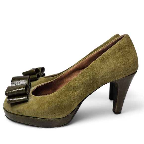 Anthropologie Miss Albright Suede Pumps Women's Bow Top Retro 50s Style 7M - Picture 3 of 8